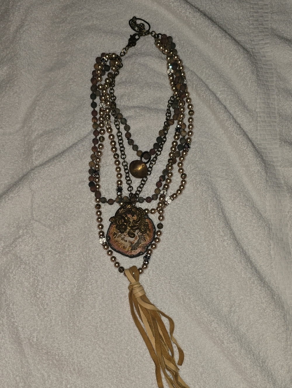 Layered Boho Tassel Necklace in Brown and Gold